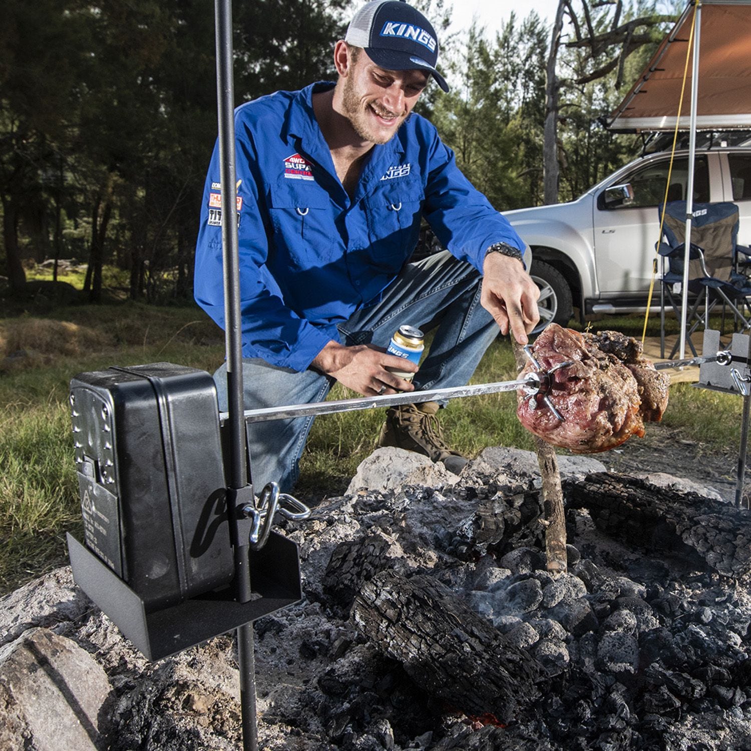 Battery outlet operated rotisserie