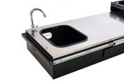 Kings Camping Kitchen Slide | Twin Slide-Out Compartments | 90L Fridge Slide | Stainless Benchtop | Plumbed Water Tap