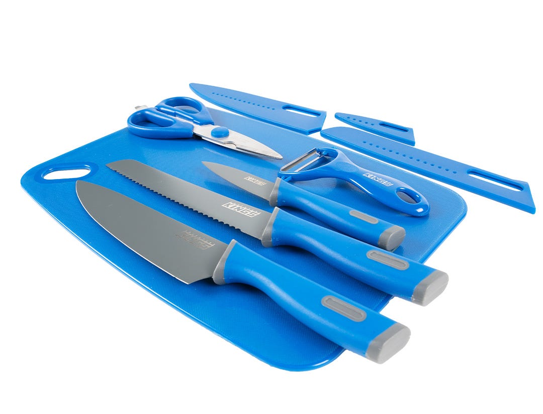 Kings Knife and Chopping Board Kit| 3 x Knives + Sheaths | Scissors | Peeler | Chopping Board - 4WD Supacentre
