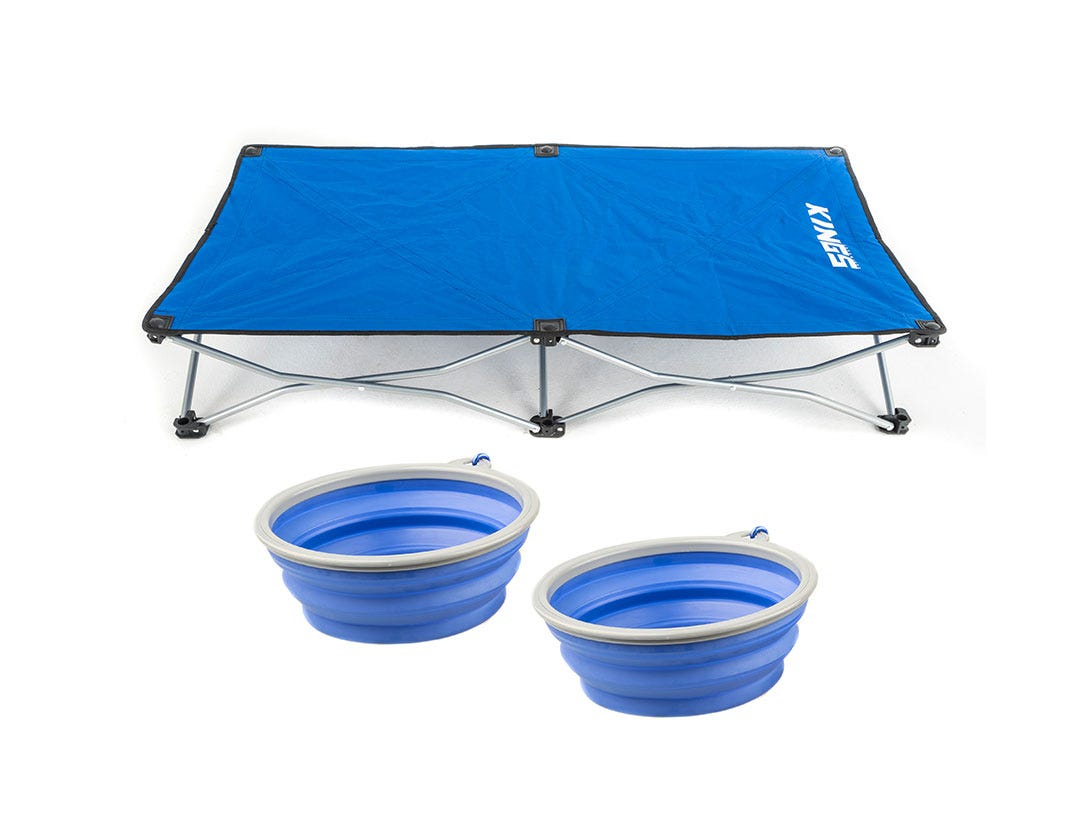 Kings Folding Pet Bed + 2x Collapsible Dog Bowls - 4WD Supacentre