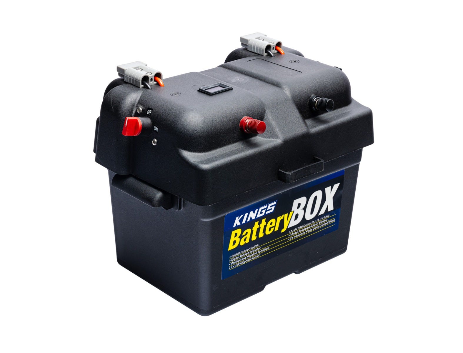 Kings Compact Battery Box To Suit 60Ah Lithium Battery 2 x USB + Cig Sockets Voltmeter 2