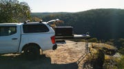Kings Camping Kitchen Slide | Twin Slide-Out Compartments | 90L Fridge Slide | Stainless Benchtop | Plumbed Water Tap