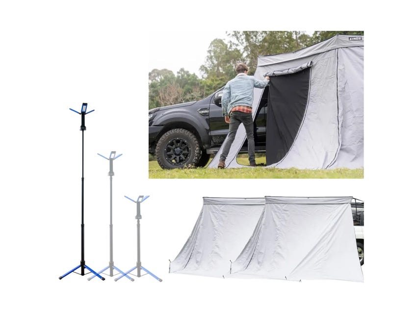 Kings 270° FreeStanding Awning Wall With Door + 2x Kings 270° FreeStanding Awning Wall + LED